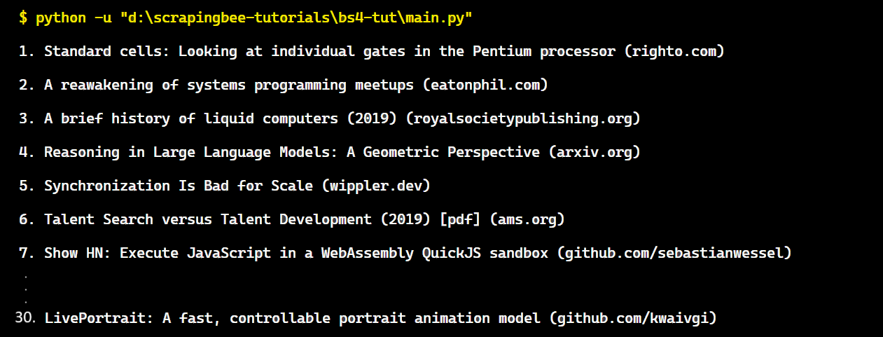 articles scraped from first page